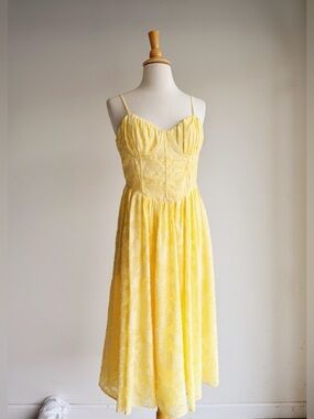 Jessica Simpson Yellow Milkmaid Dress Lace Up Back Midi M